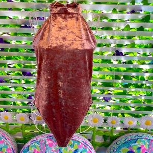 Forever 21 Champagne tan crushed velvet halter top